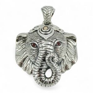 John Hardy JAI RETIRED VINTAGE Elephant Garnet Eyes 925 Sterling Silver 14k Gold